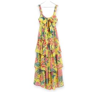 Banjanan Women’s Aster Yellow Floral Cotton Maxi Dress Sz XS